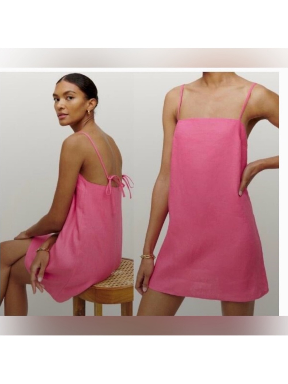 Reformation Aubree Linen Rose Pink Slip Dress Size Small NWOT - Picture 2 of 7